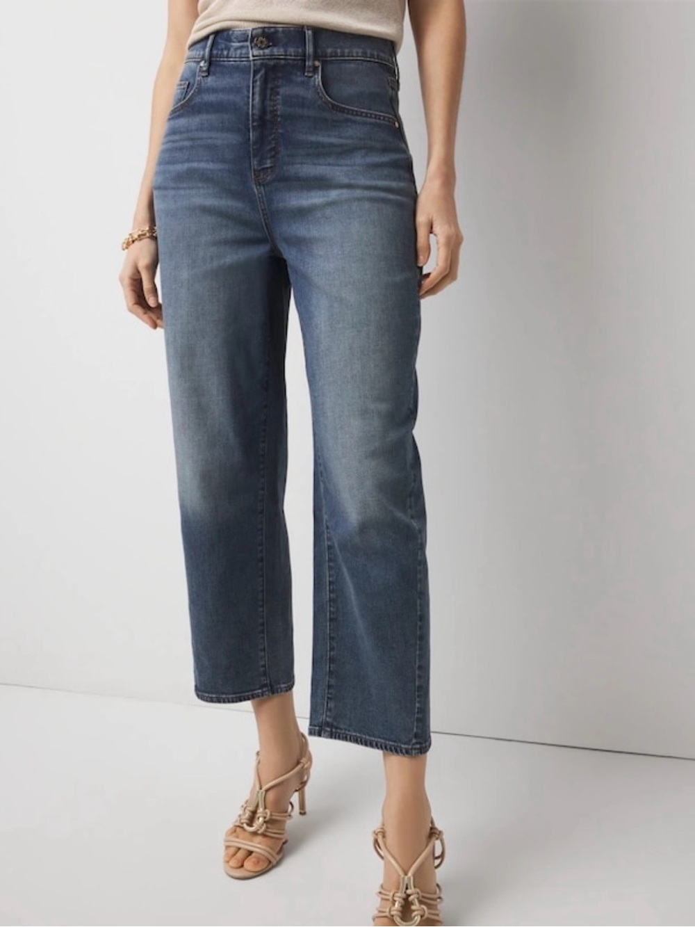 White House Black Market Medium Blue Extra High-Rise Barrel Cropped Jeans NWT